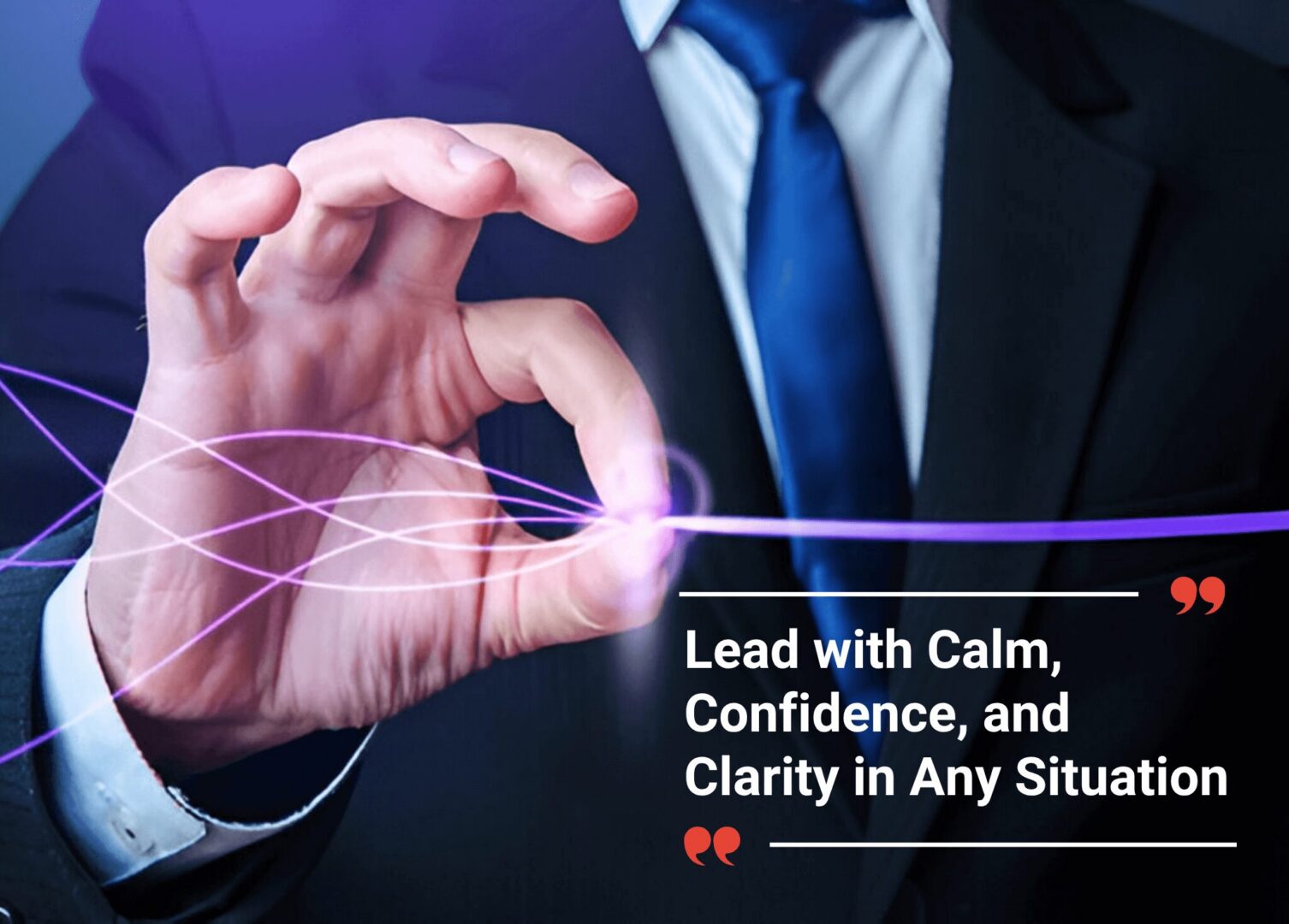 Businessman holding a glowing thread symbolizing control and clarity.