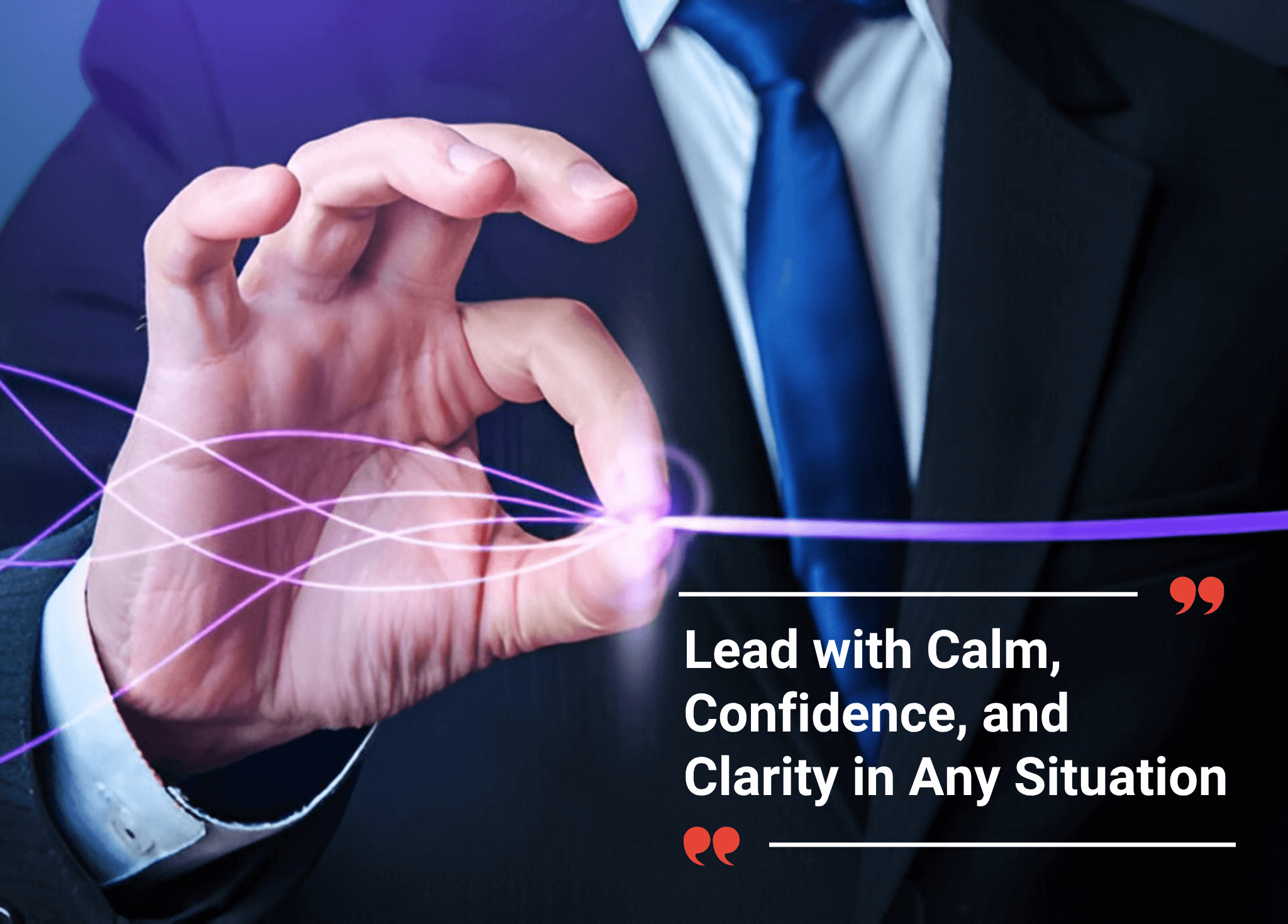 Businessman holding a glowing thread symbolizing control and clarity.