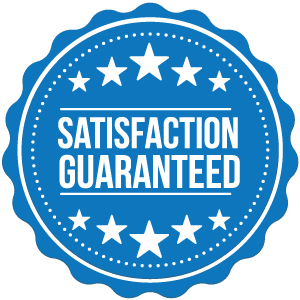 Blue badge with 'Satisfaction Guaranteed' text and stars.