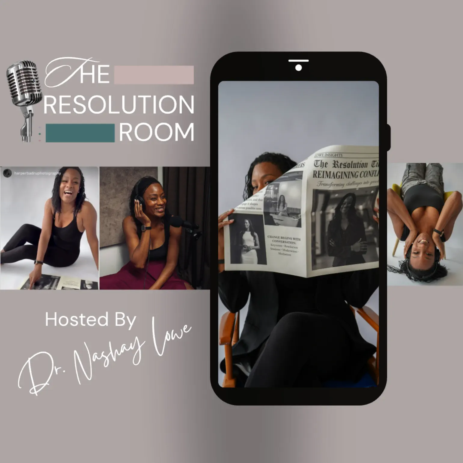 Podcast cover featuring a woman and microphone.