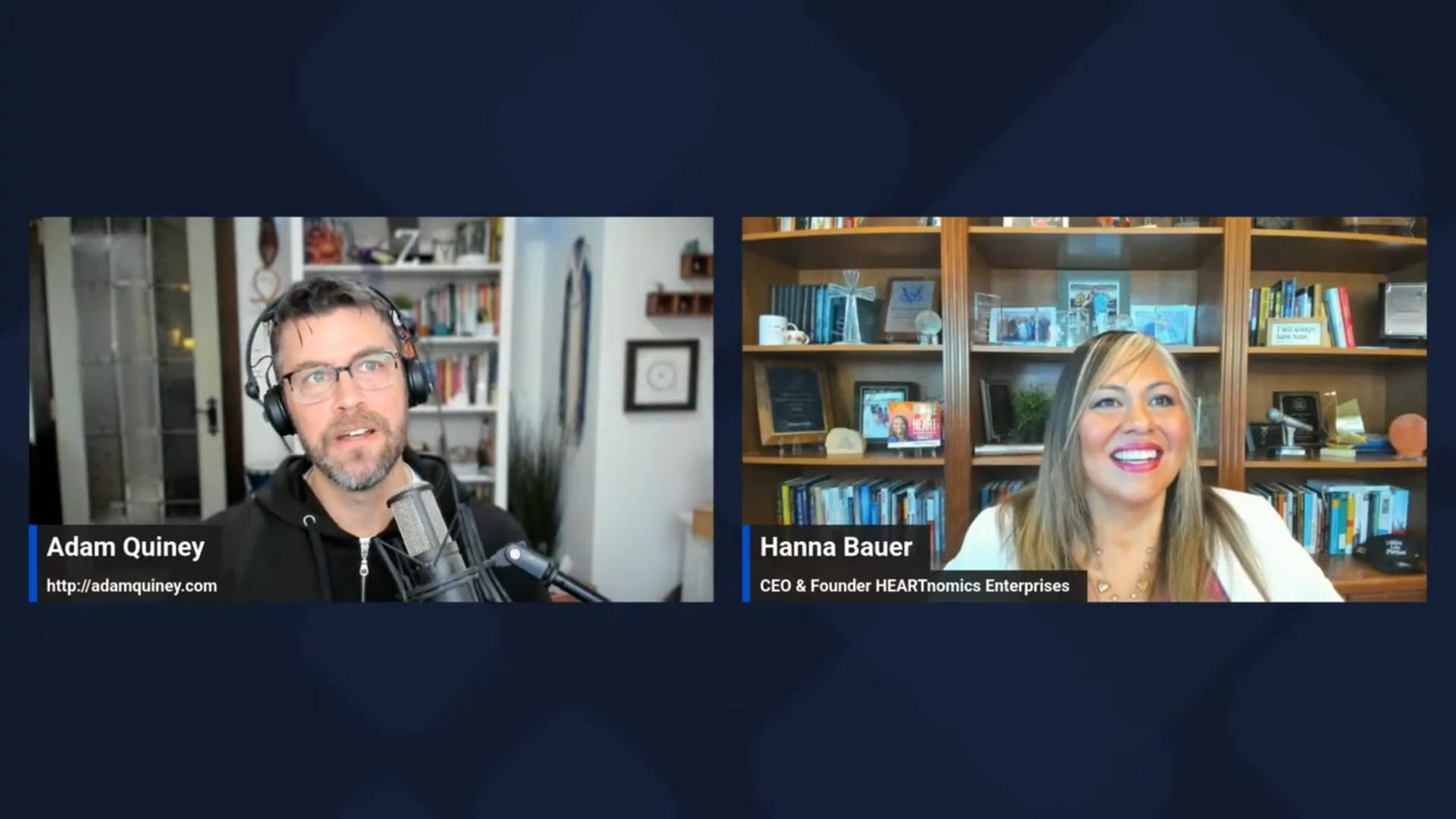 Two people in a virtual meeting.